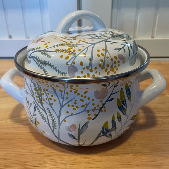 Crofton 1 Qt Enameled Steel Pot Floral with Lid Double Handles - Picture 1 of 7